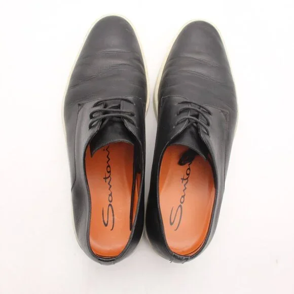 Santoni Atlantis Oxfords Shoes Men’s Size 8.5 Black Leather Low Top Sneaker